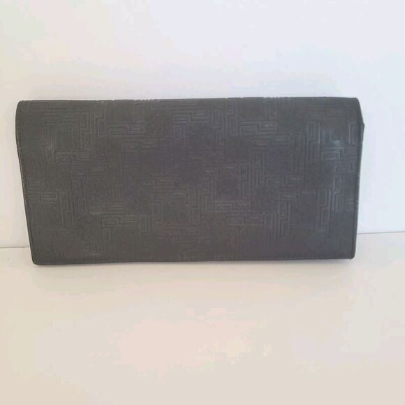 Dunhill Signature Designer Check Card Holder Wallet Solid Black Long Bifold Logo - Picture 2 of 12